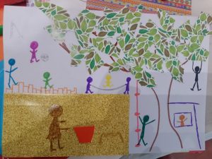 Dibujo arbol y niños en colores