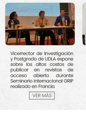 Vicerrector de Investigaci&oacute;n y Postgrado de UDLA expone sobre los altos costos de publicar en revistas de acceso abierto durante Seminario internacional GRIP realizado en Francia